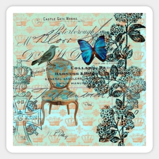 dark academia cottage chic scripts butterfly mint bird botanical Sticker